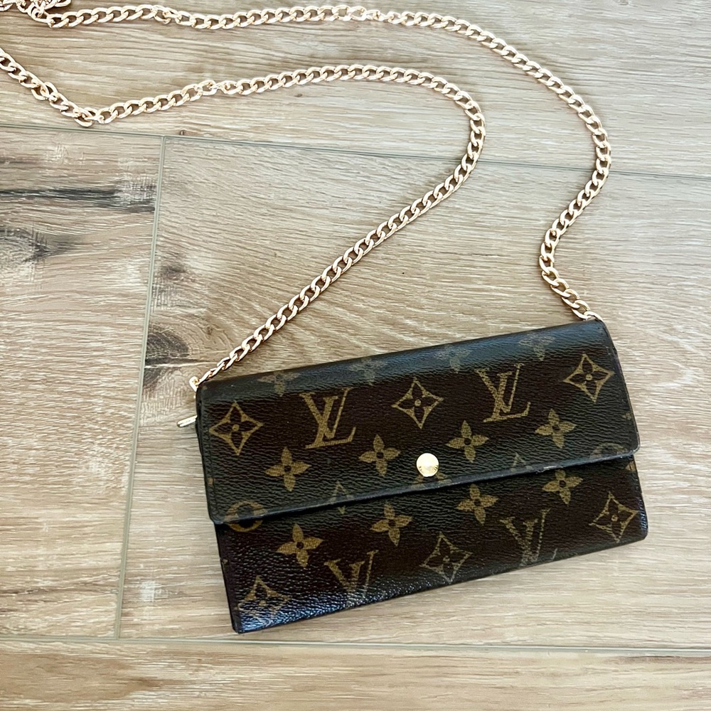 Louis Vuitton Brown Monogram Wallet with Gold Chain